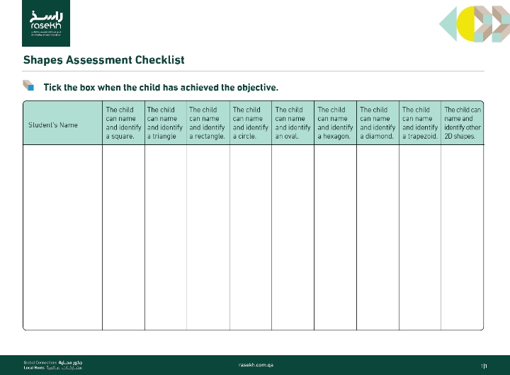 Shapes Assessment Checklist